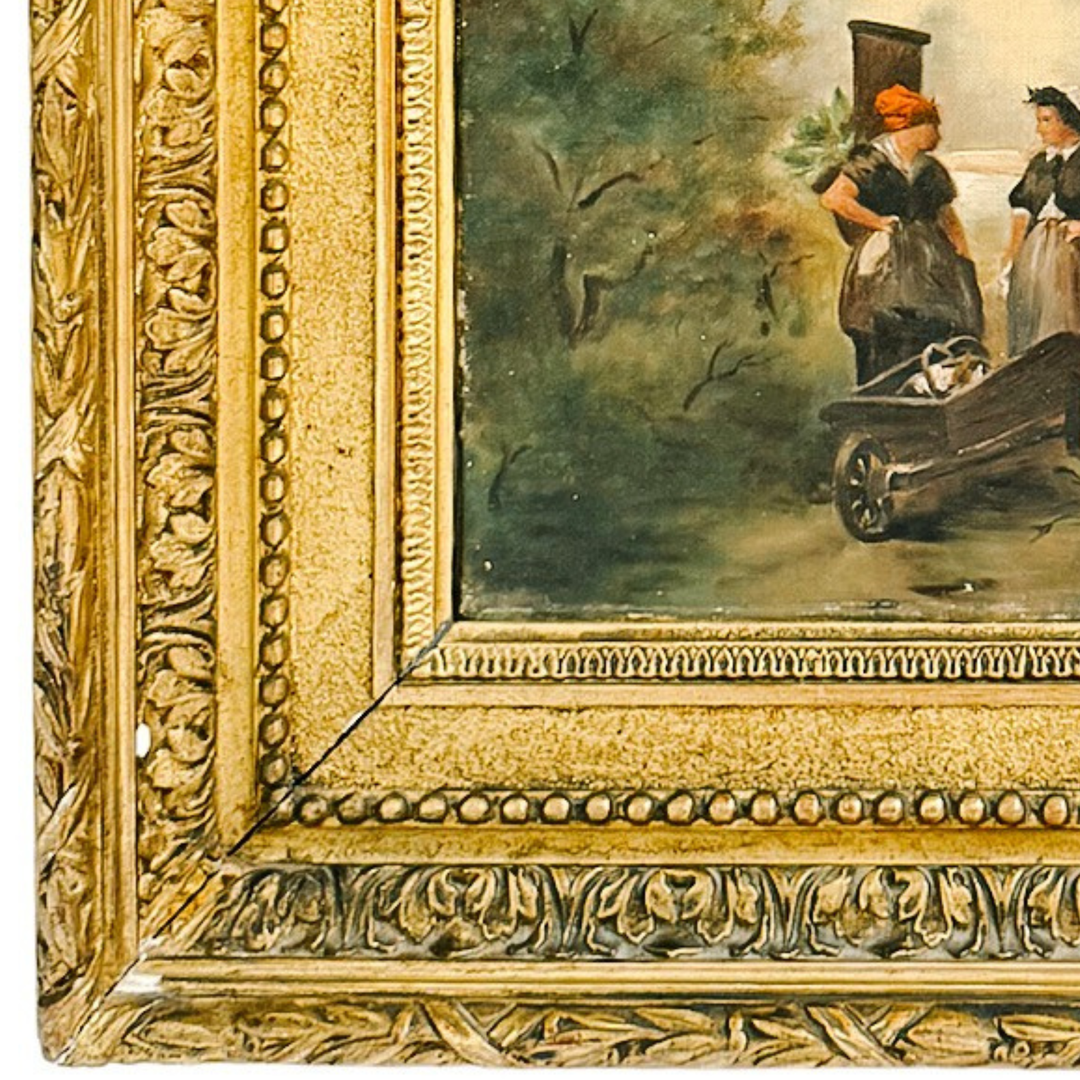 Antique 19th Century French Barbizon Style Original Oil Painting on Canvas, Signed