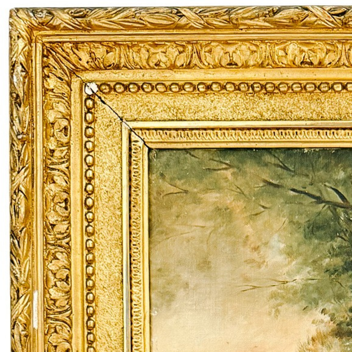 Antique 19th Century French Barbizon Style Original Oil Painting on Canvas, Signed