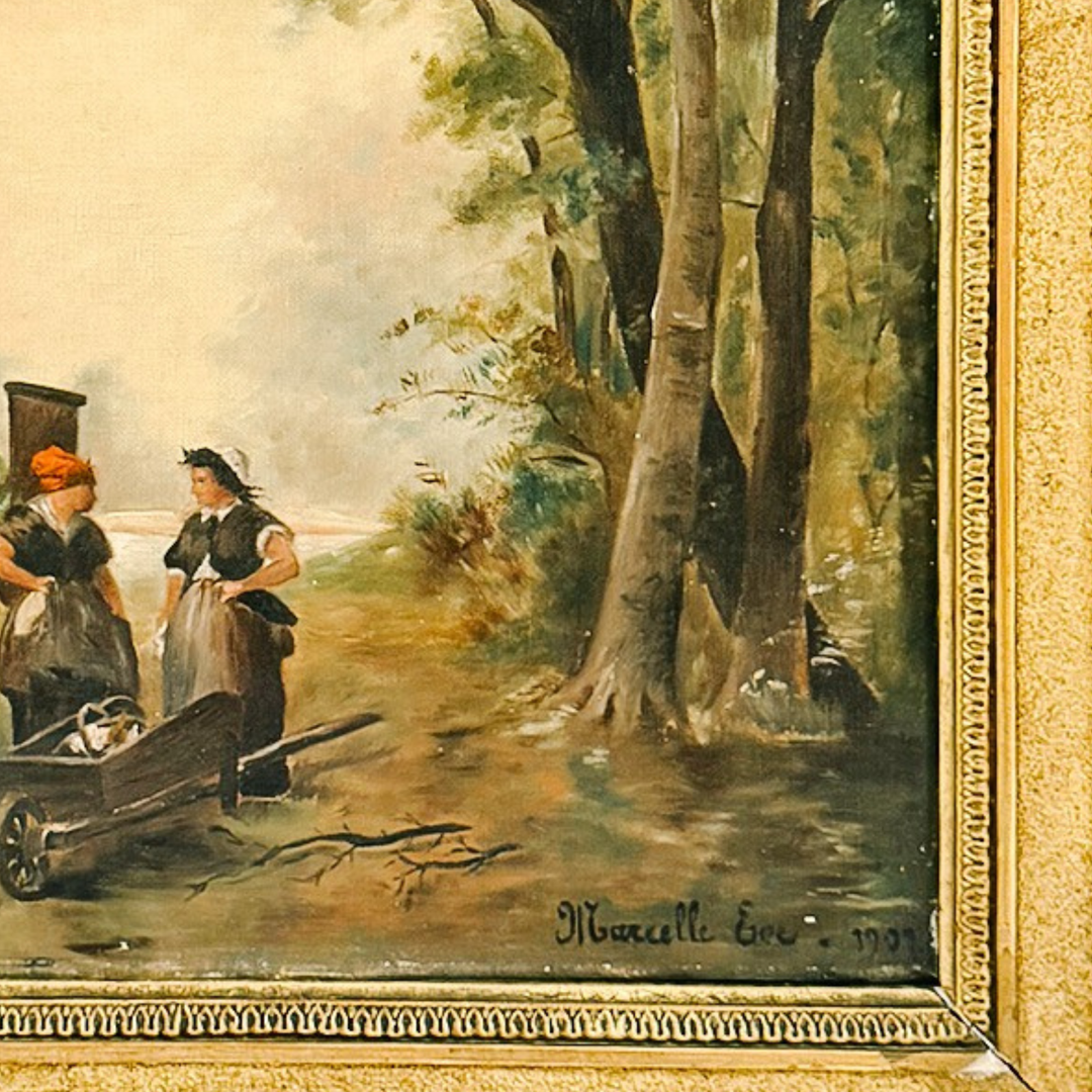 Antique 19th Century French Barbizon Style Original Oil Painting on Canvas, Signed