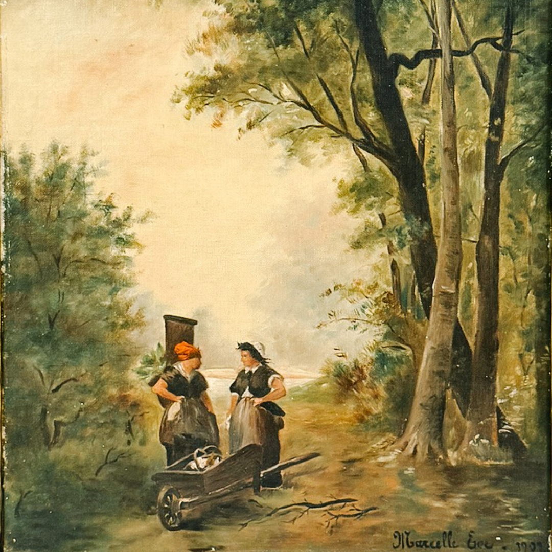 Antique 19th Century French Barbizon Style Original Oil Painting on Canvas, Signed