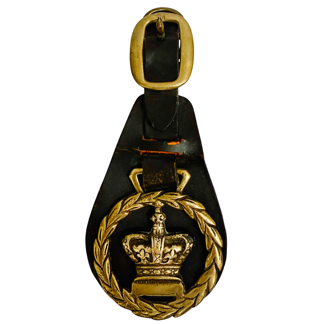 Antique British Royal Crown on Leather Military Horse Medallion