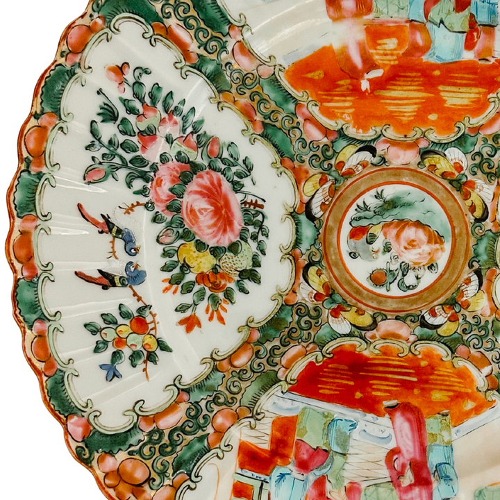 Antique Chinese Export Rose Medallion Fluted Plate
