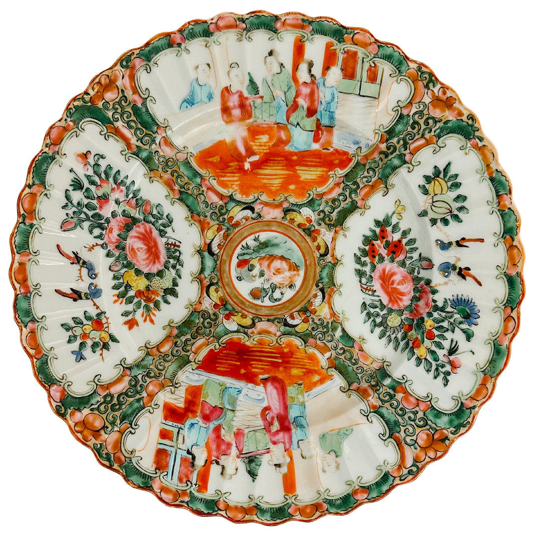 Antique Chinese Export Rose Medallion Fluted Plate