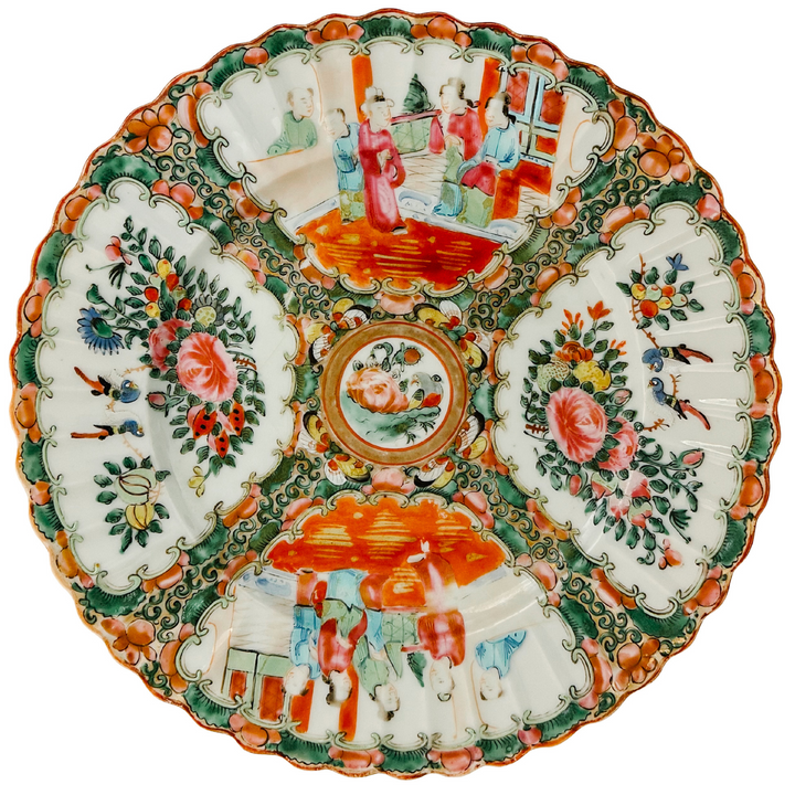 Antique Chinese Export Rose Medallion Fluted Plate