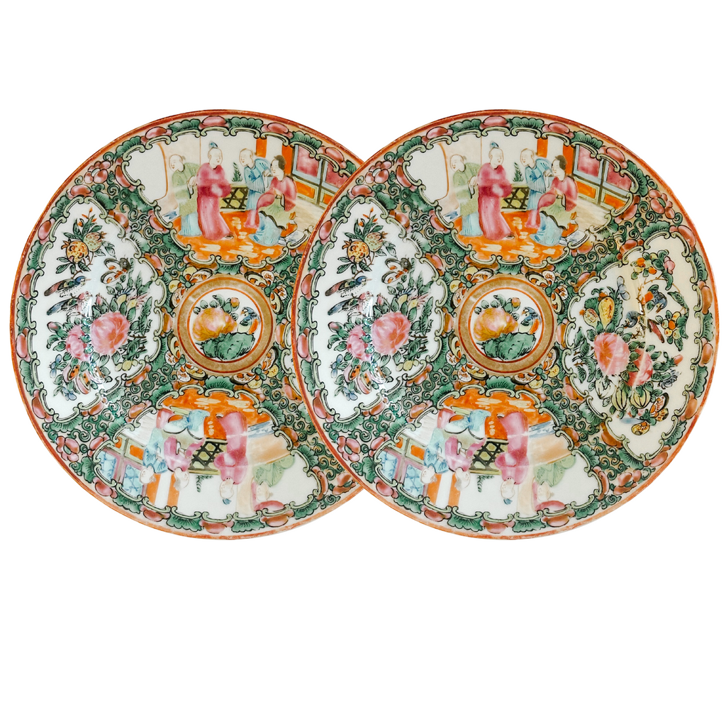 Pair of Antique Chinese Export Rose Medallion Plates 7