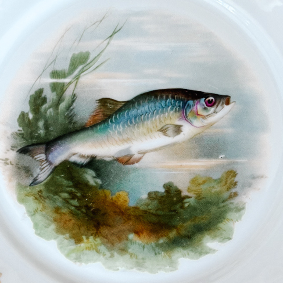 Antique Continental Porcelain Fish Plates Set