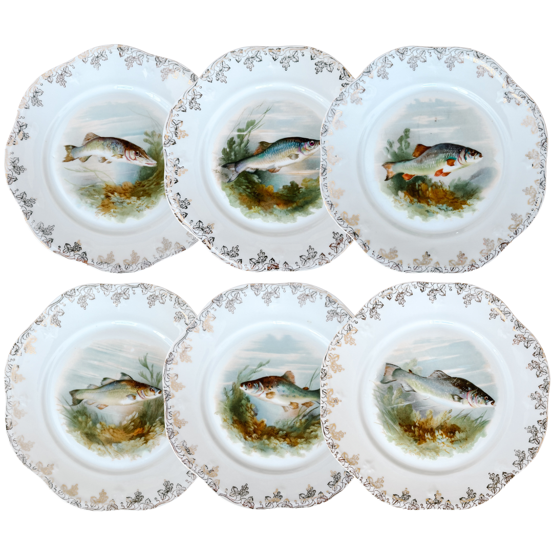 Antique Continental Porcelain Fish Plates Set
