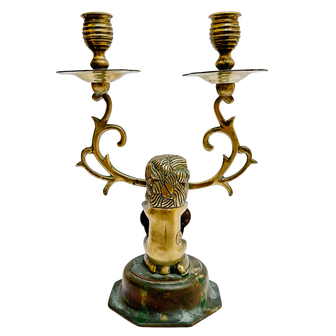 Antique Dutch Heraldic Brass Lion and Shield Two-Arm Candelabras