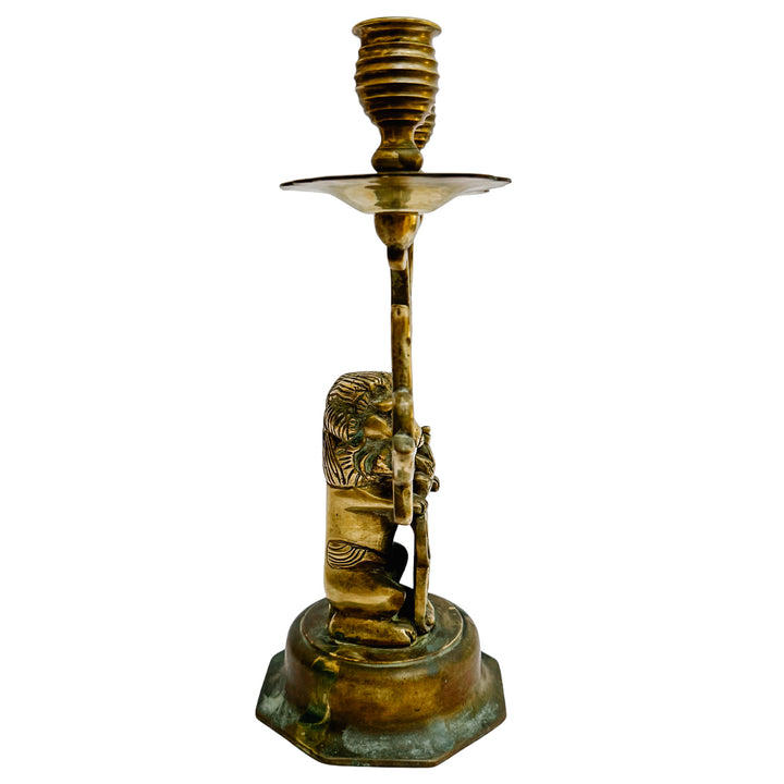 Antique Dutch Heraldic Brass Lion and Shield Two-Arm Candelabras