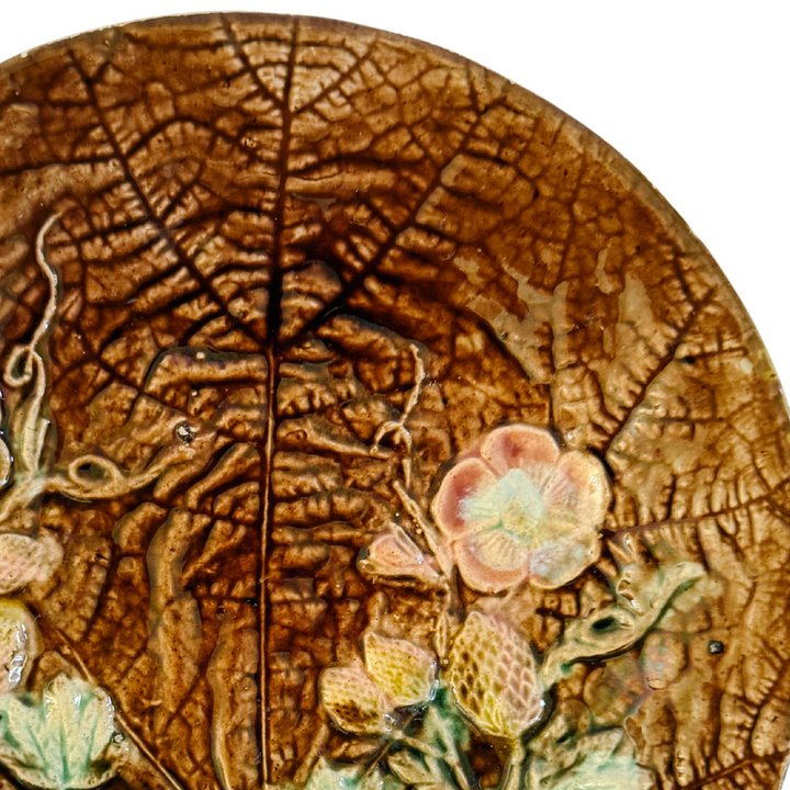Antique English Majolica Strawberries Plate