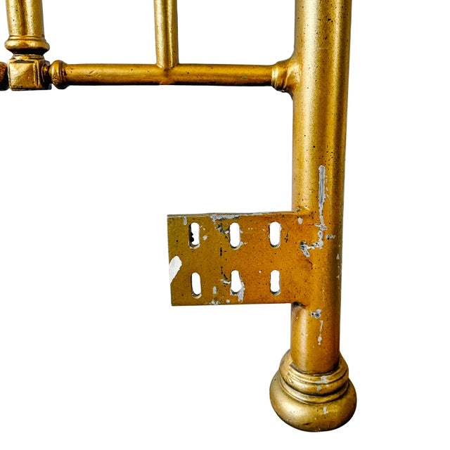 Antique English Victorian Solid Brass Full Size Headboard, Tall Post,  Arched Scrollwork