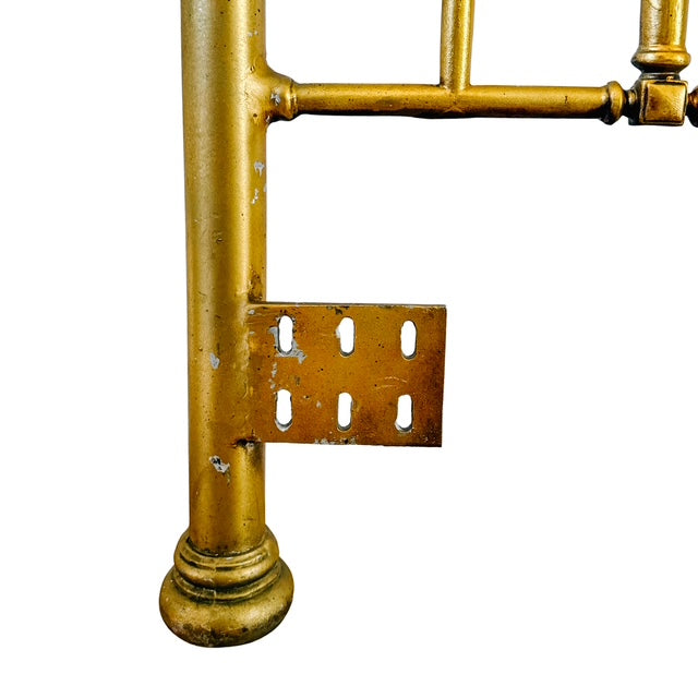 Antique English Victorian Solid Brass Full Size Headboard, Tall Post,  Arched Scrollwork