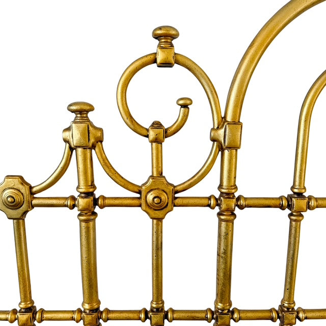 Antique English Victorian Solid Brass Full Size Headboard, Tall Post,  Arched Scrollwork