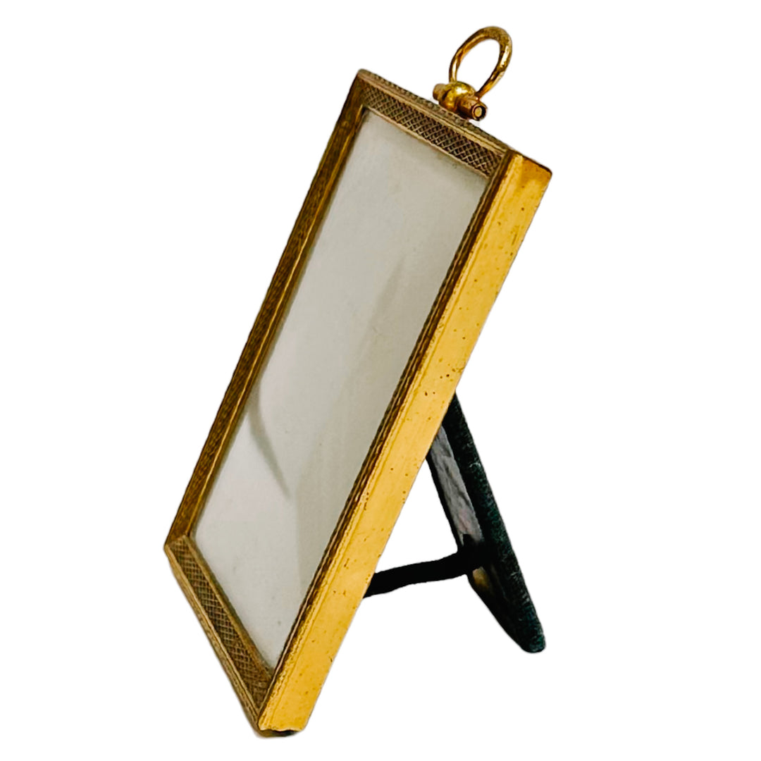 Antique European Petite Brass Photo Frame with Ring