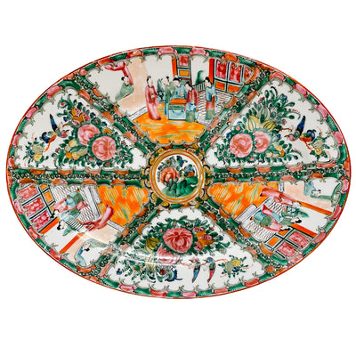 Antique Famille Rose Medallion Oval Platter