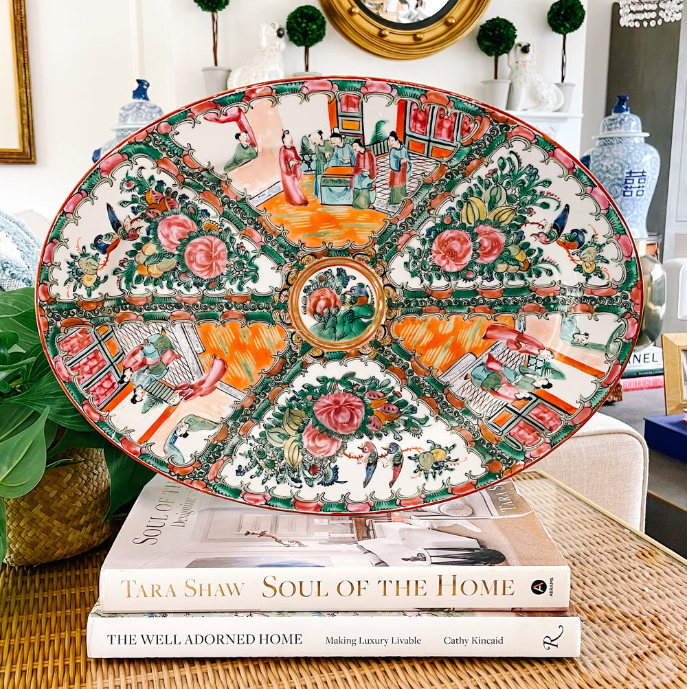 Antique Famille Rose Medallion Oval Platter