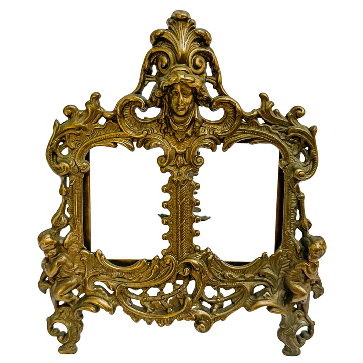 Antique French Art Nouveau Patinated Bronze Double Photo Frame