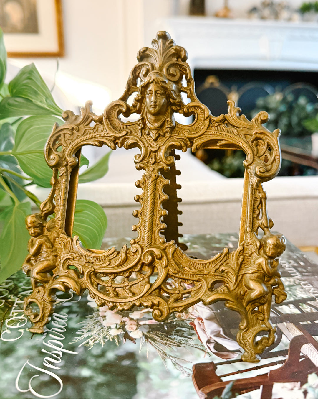 Antique French Art Nouveau Patinated Bronze Double Photo Frame