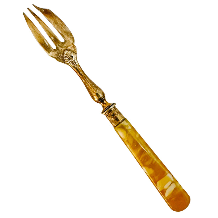 Antique French Fruit / Dessert Bronze Forks With Amber Swirl Handles