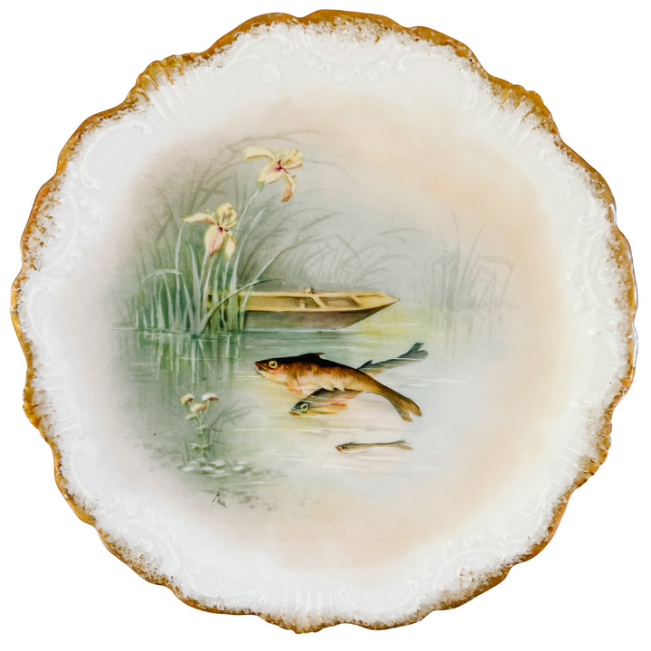 Antique French Limoges Fish Plate by Coiffe et Cie