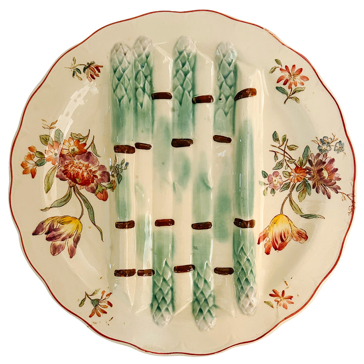 Antique French Longchamp Majolica Asparagus Plate
