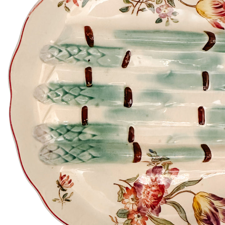 Antique French Longchamp Majolica Asparagus Plate