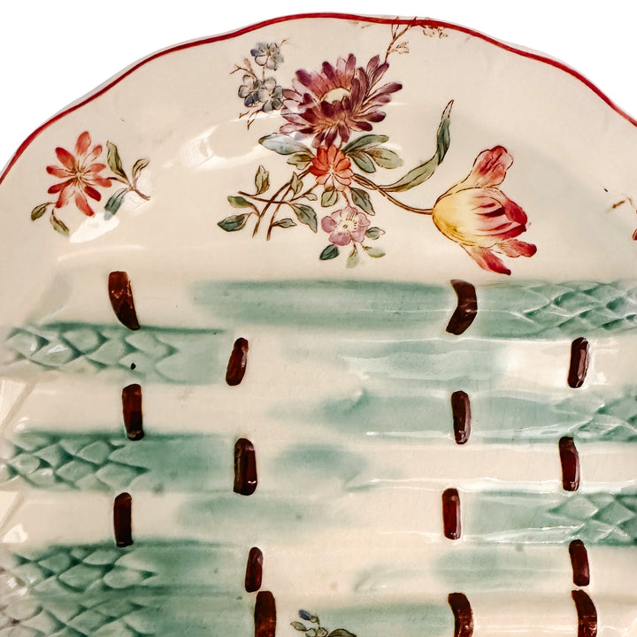 Antique French Longchamp Majolica Asparagus Plate
