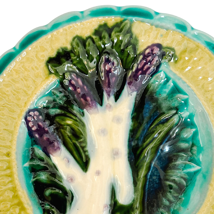 Antique French Barbotine Asparagus Plate