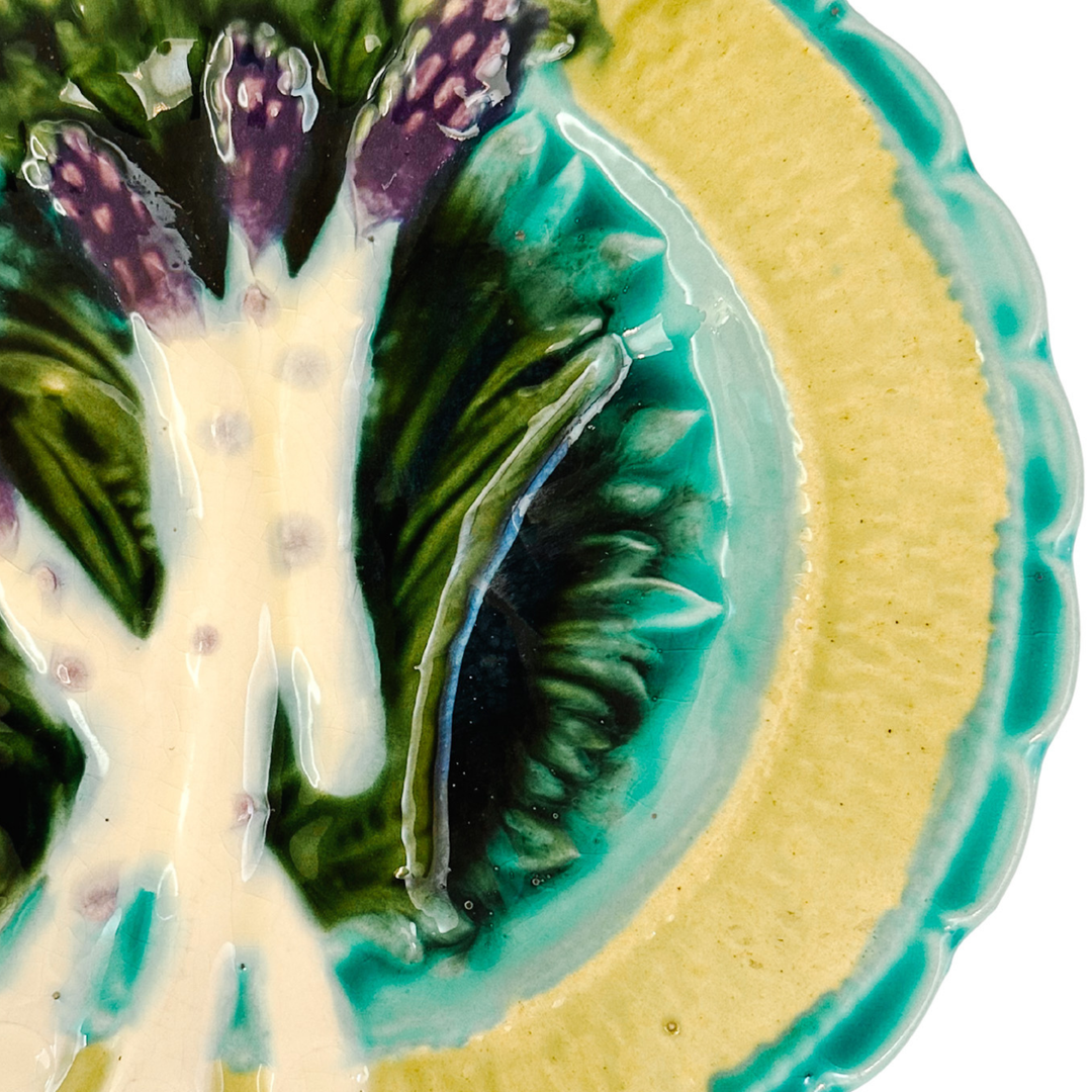 Antique French Majolica Asparagus Plate