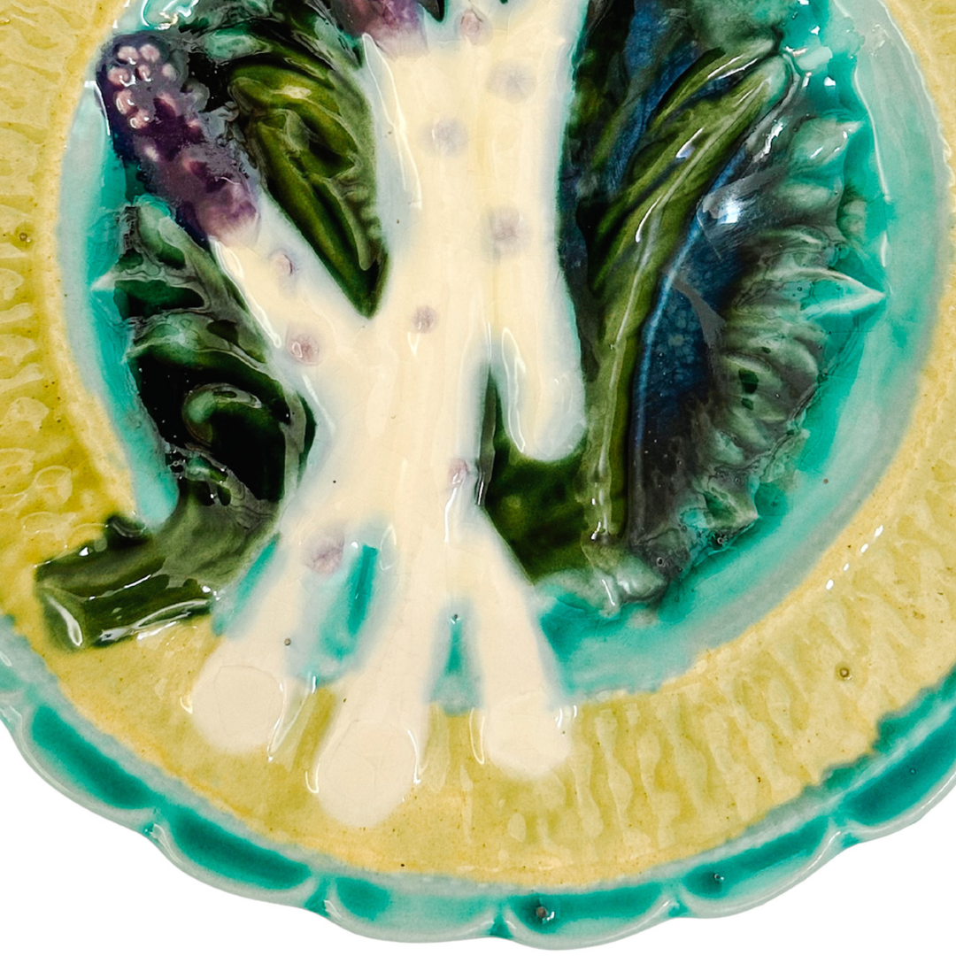 Antique French Majolica Asparagus Plate