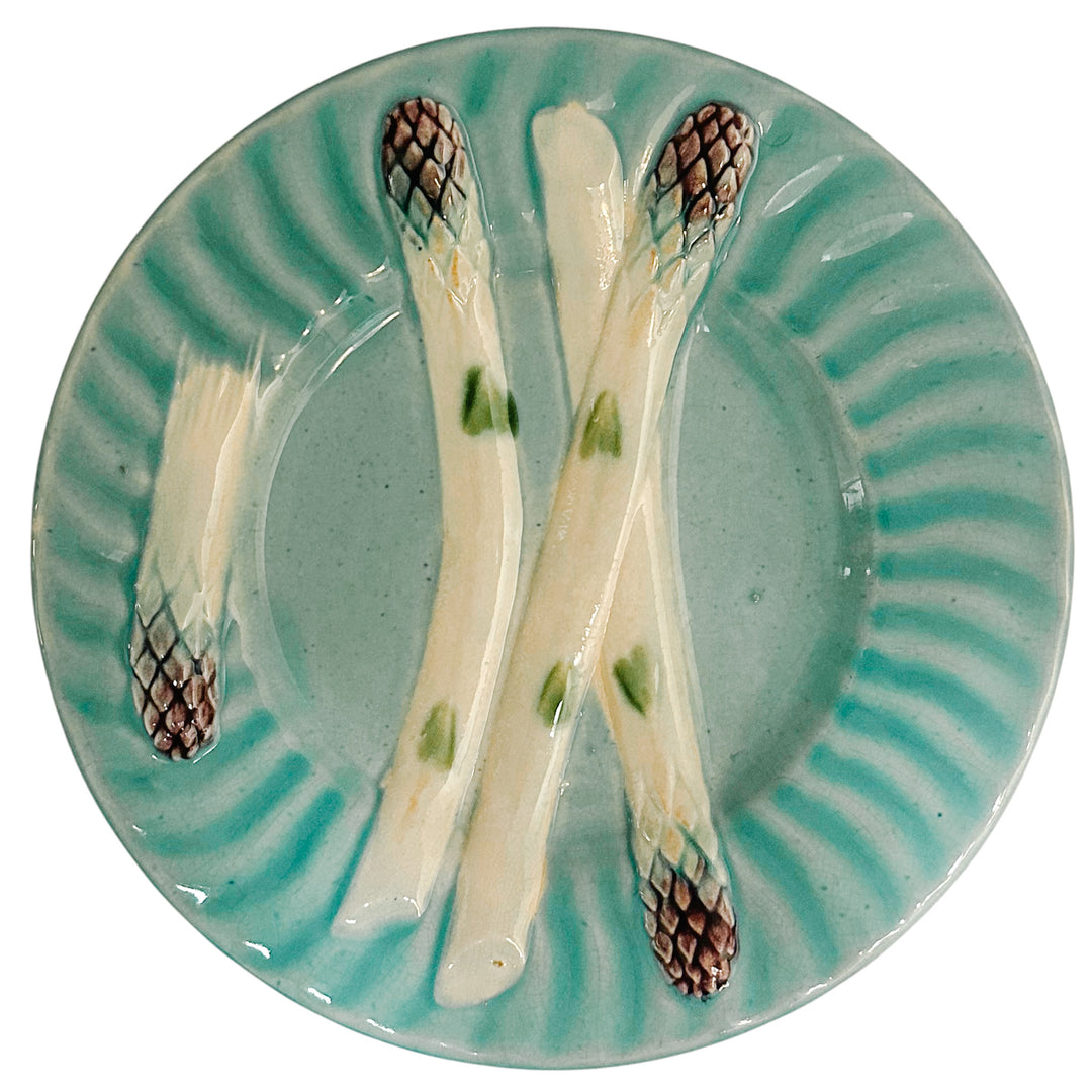 Antique French Majolica Asparagus Plate by Keller & Guérin (Luneville)