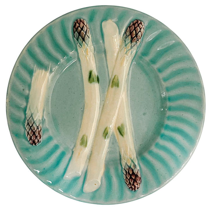 Antique French Majolica Asparagus Plate by Keller & Guérin (Luneville)