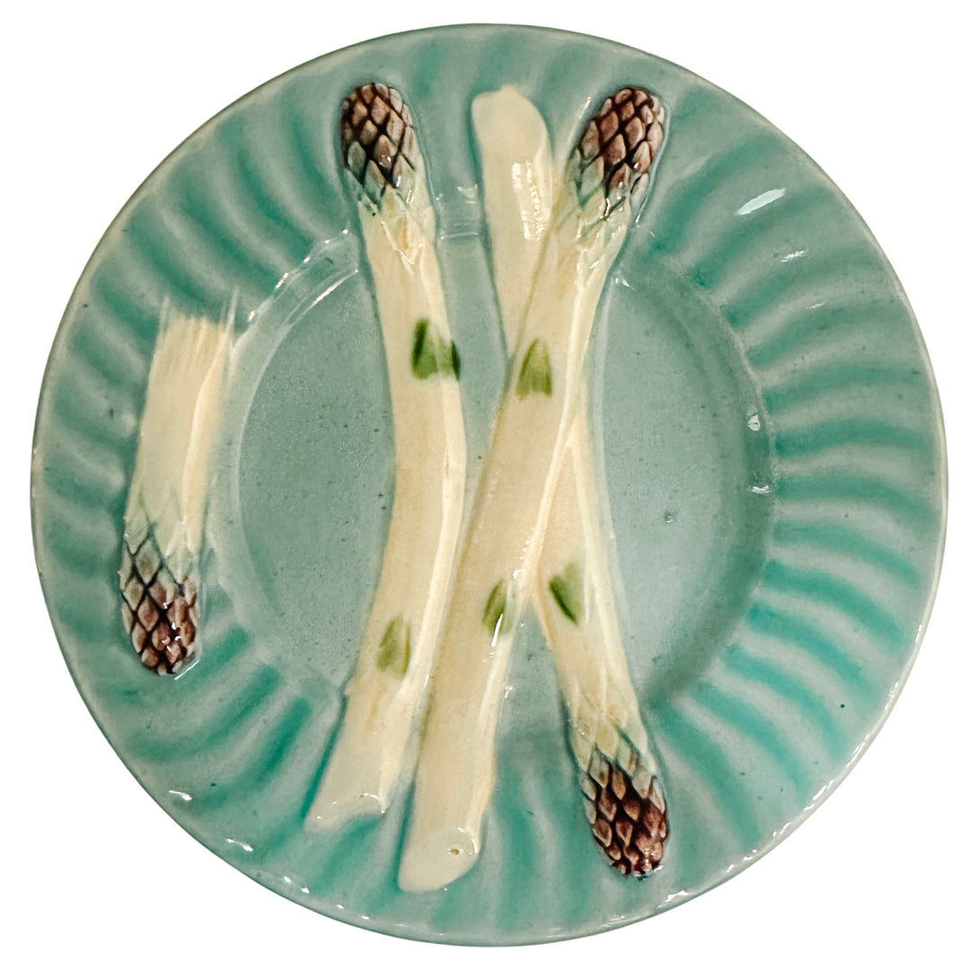 Antique French Majolica Asparagus Plate by Keller & Guérin (Luneville)