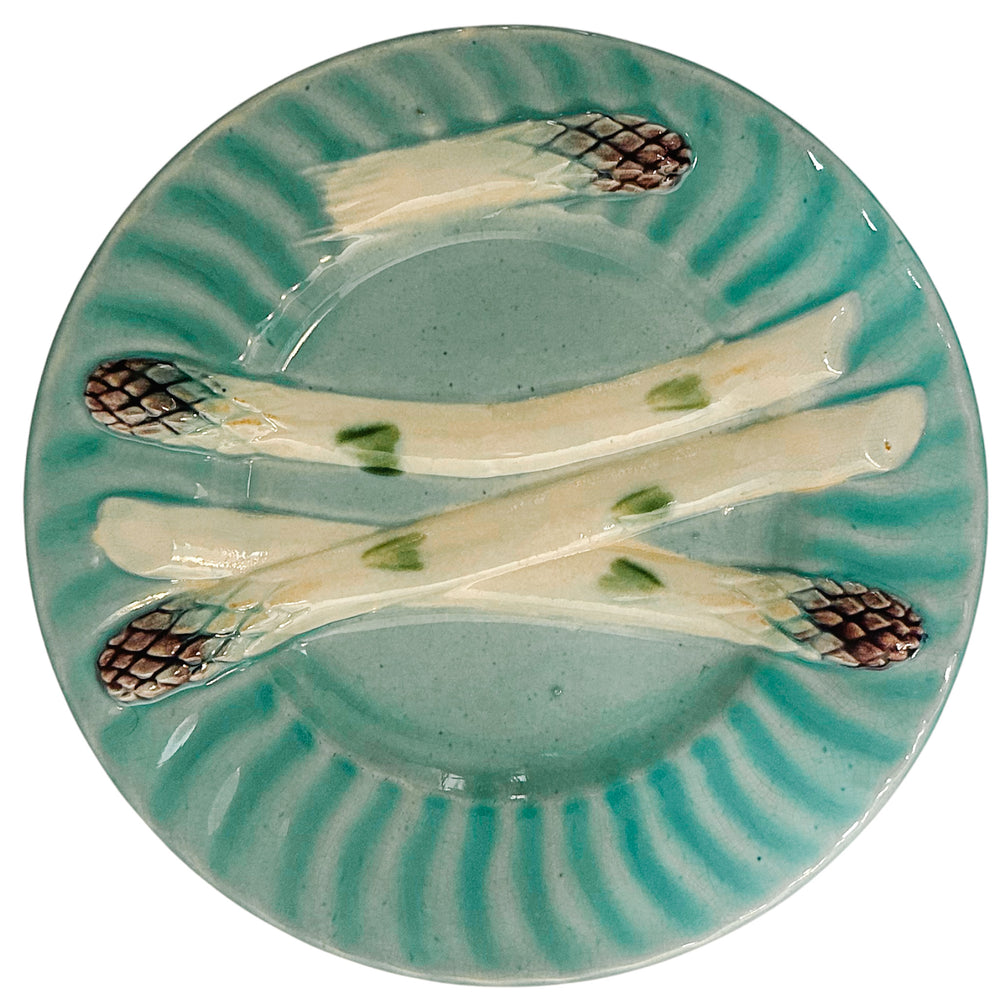 Antique French Majolica Asparagus Plate by Keller & Guérin (Luneville)