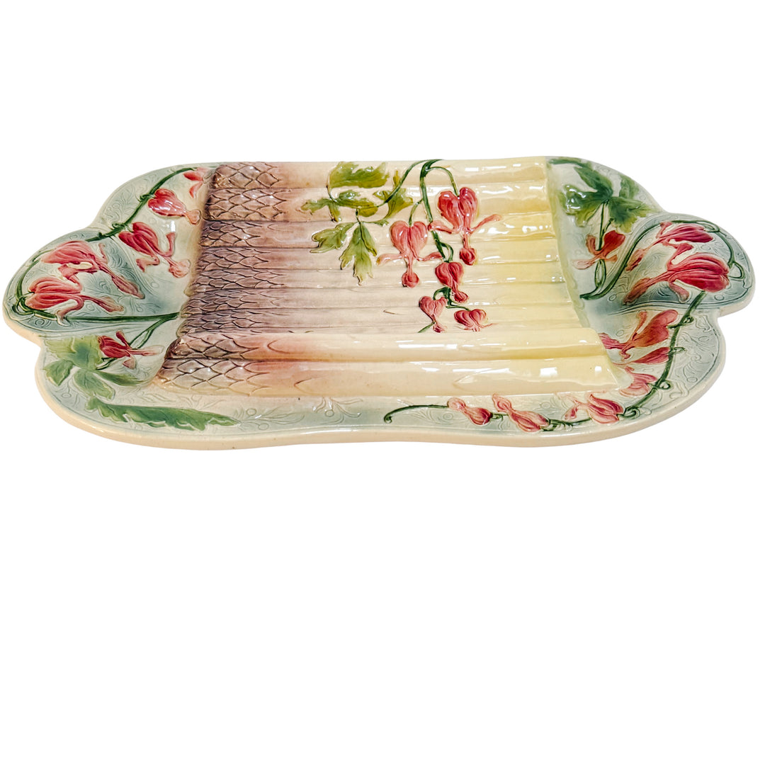 Antique French Majolica Asparagus Serving Platter by St. Clément
