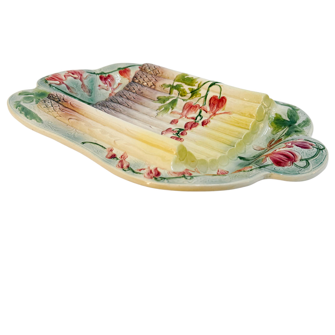 Antique French Majolica Asparagus Serving Platter by St. Clément