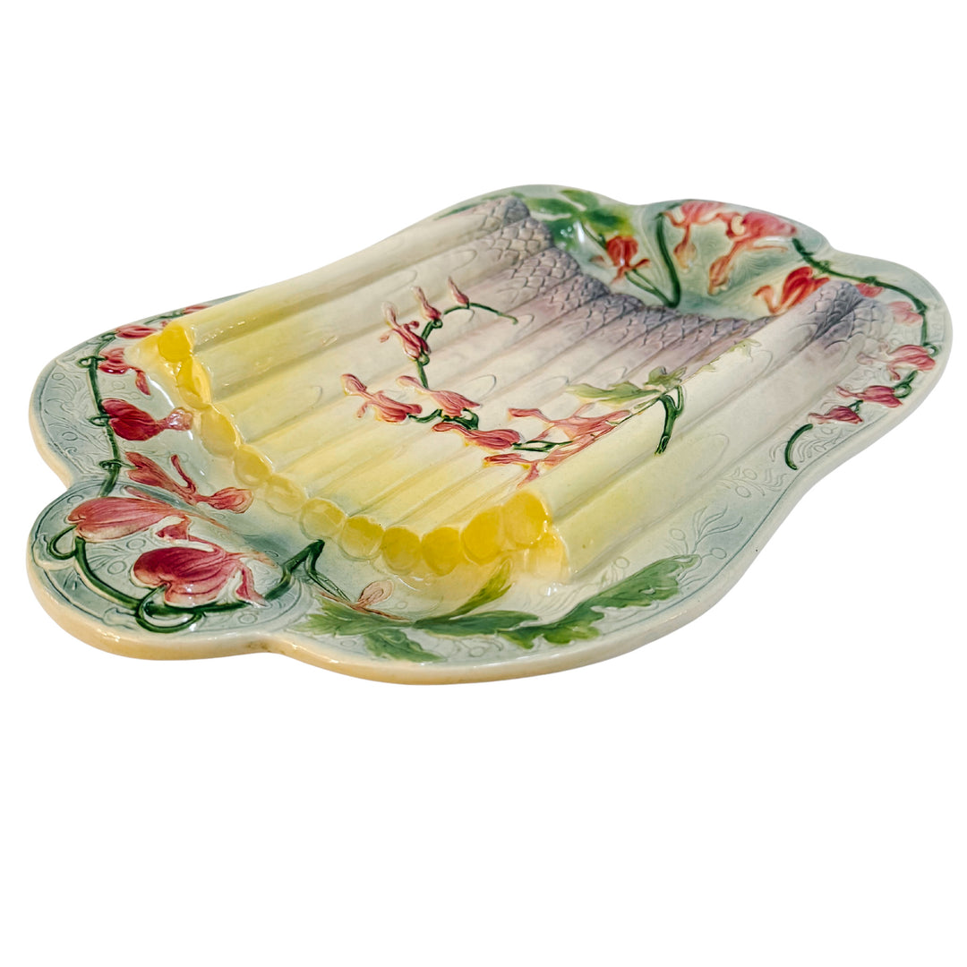 Antique French Majolica Asparagus Serving Platter by St. Clément