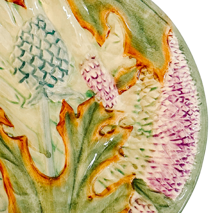 Antique French Majolica Barbotine Asparagus & Artichoke Plate