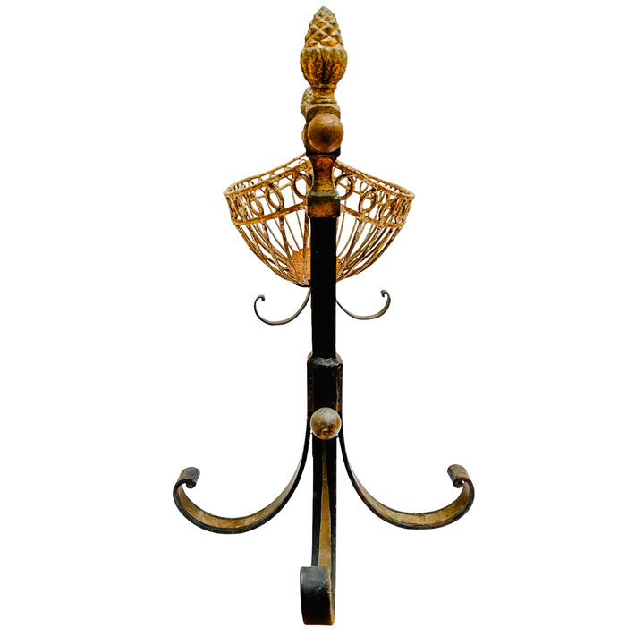 Antique French Wrought Iron Pinecone Swinging Kindling Log Holder
