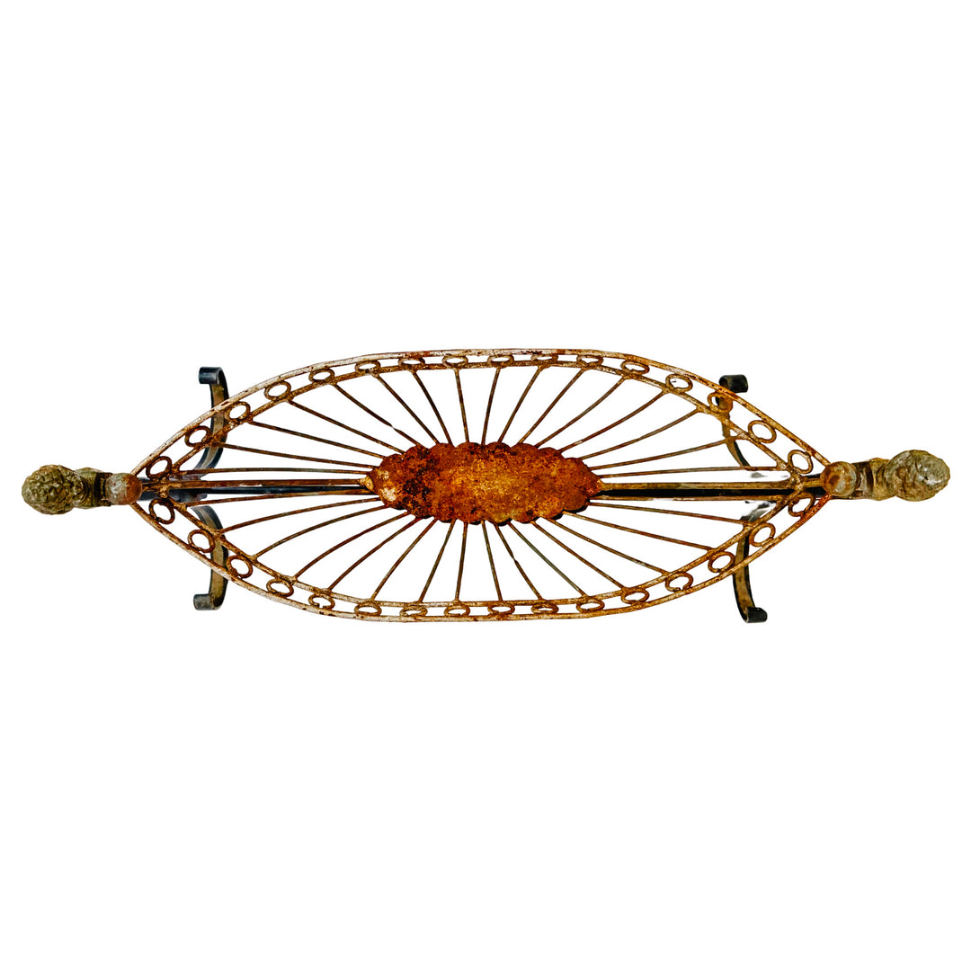 Antique French Wrought Iron Pinecone Swinging Kindling Log Holder