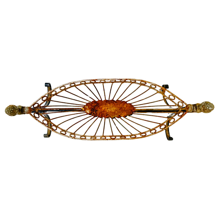 Antique French Wrought Iron Pinecone Swinging Kindling Log Holder