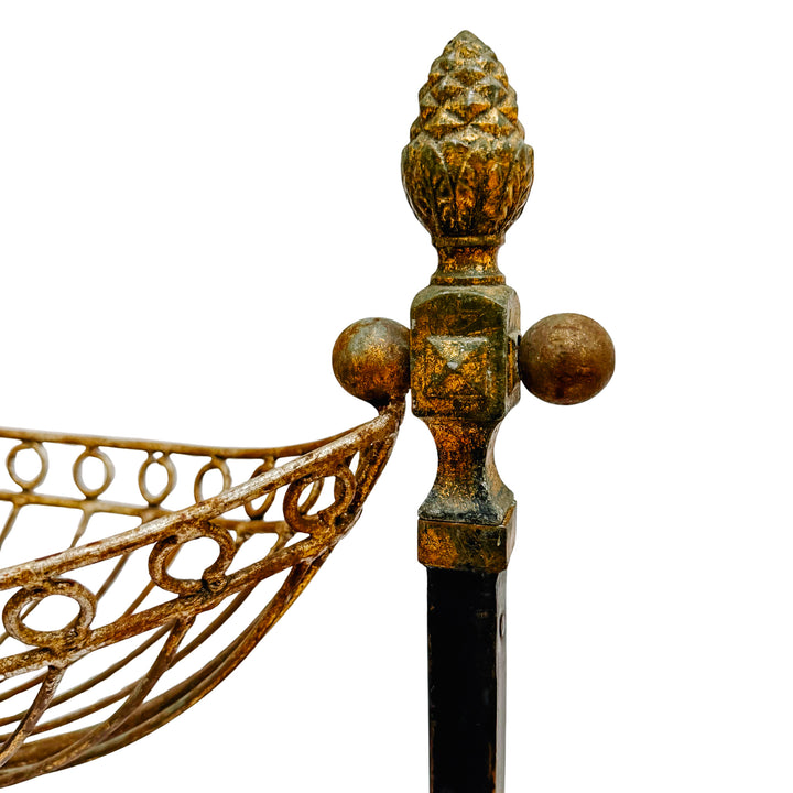 Antique French Wrought Iron Pinecone Swinging Kindling Log Holder