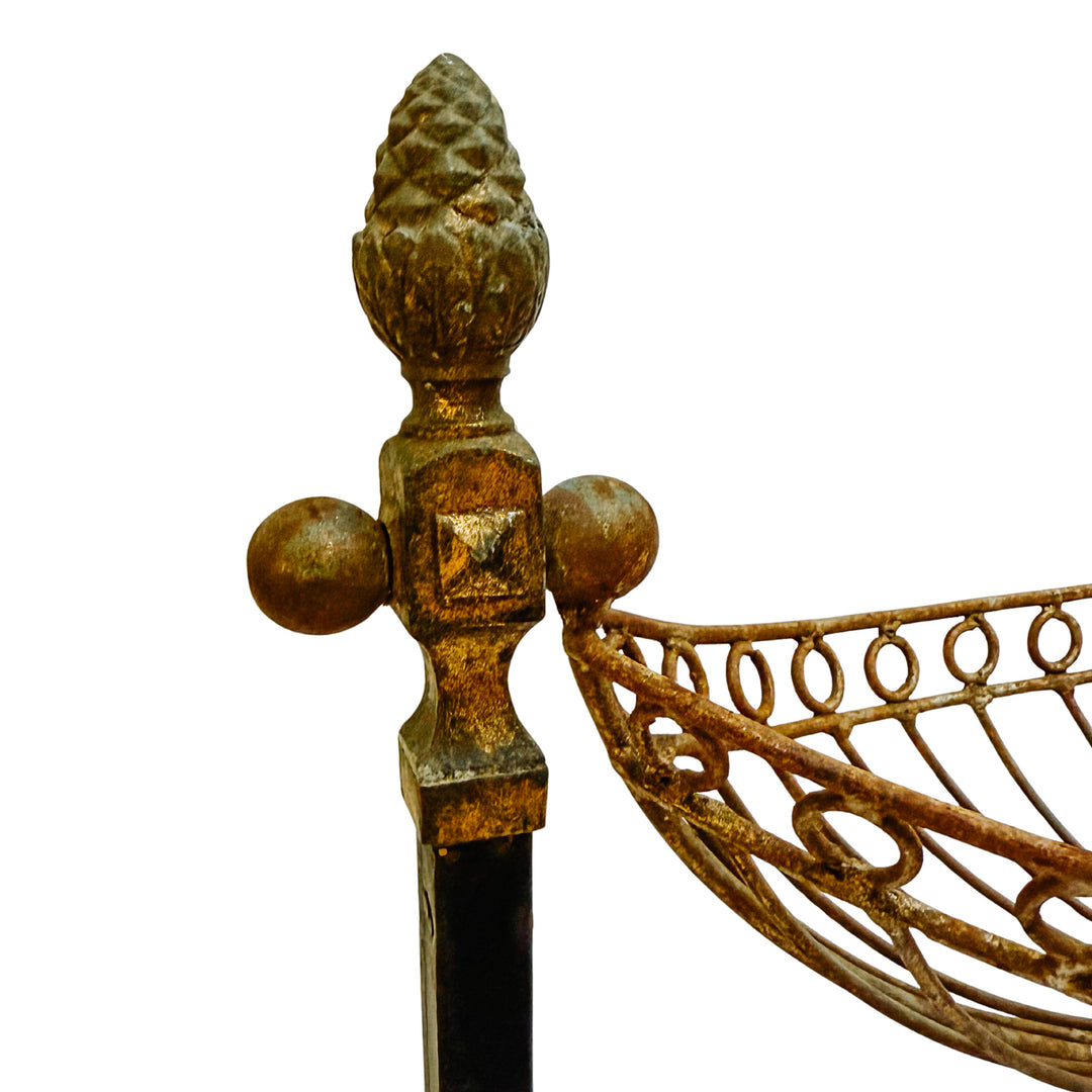 Antique French Wrought Iron Pinecone Swinging Kindling Log Holder