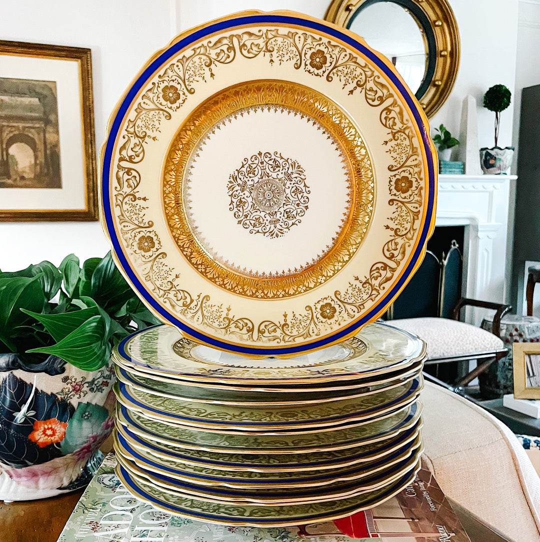 Gold Encrusted Dinner Plates by Heinrich & Co Bavaria