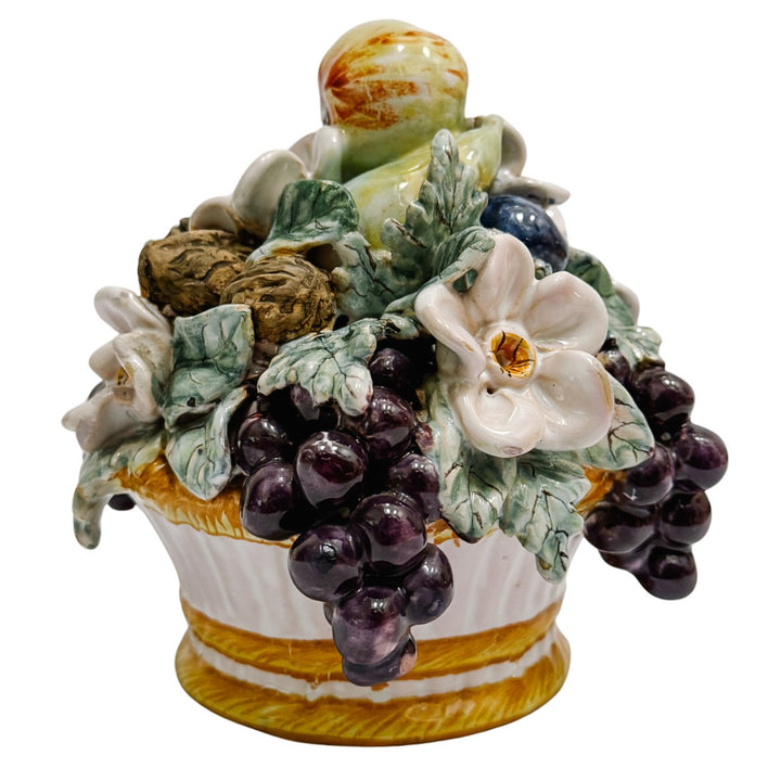 Antique Hand-Painted French Barbotine Fruit & Floral Centerpiece