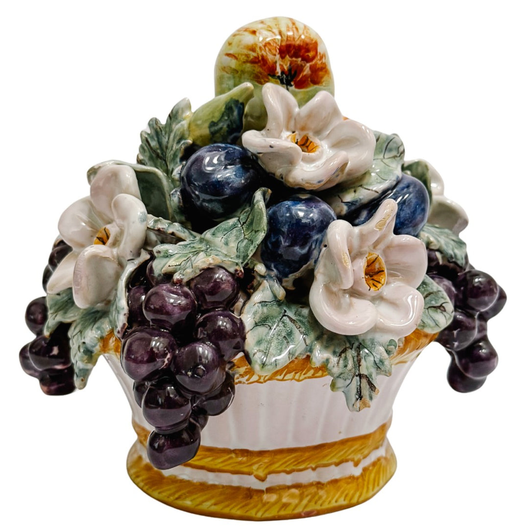Antique Hand-Painted French Barbotine Fruit & Floral Centerpiece