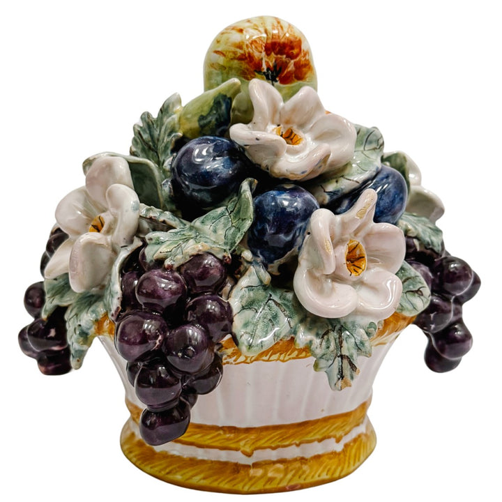 Antique Hand-Painted French Barbotine Fruit & Floral Centerpiece
