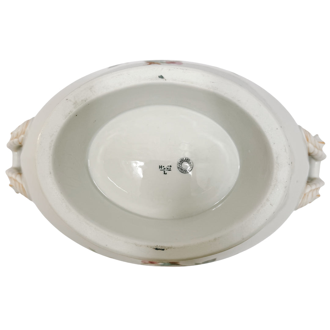 Antique Haviland & Co. Limoges Porcelain Soup Tureen with Lid, Schleiger Rose Pattern