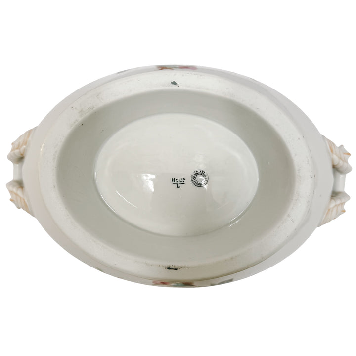 Antique Haviland & Co. Limoges Porcelain Soup Tureen with Lid, Schleiger Rose Pattern