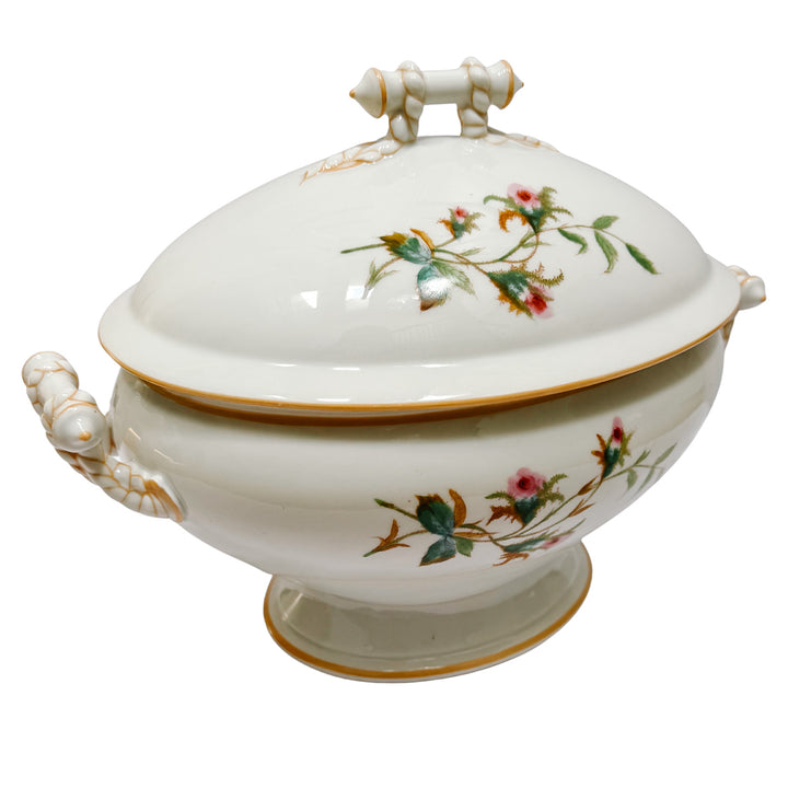 Antique Haviland & Co. Limoges Porcelain Soup Tureen with Lid, Schleiger Rose Pattern